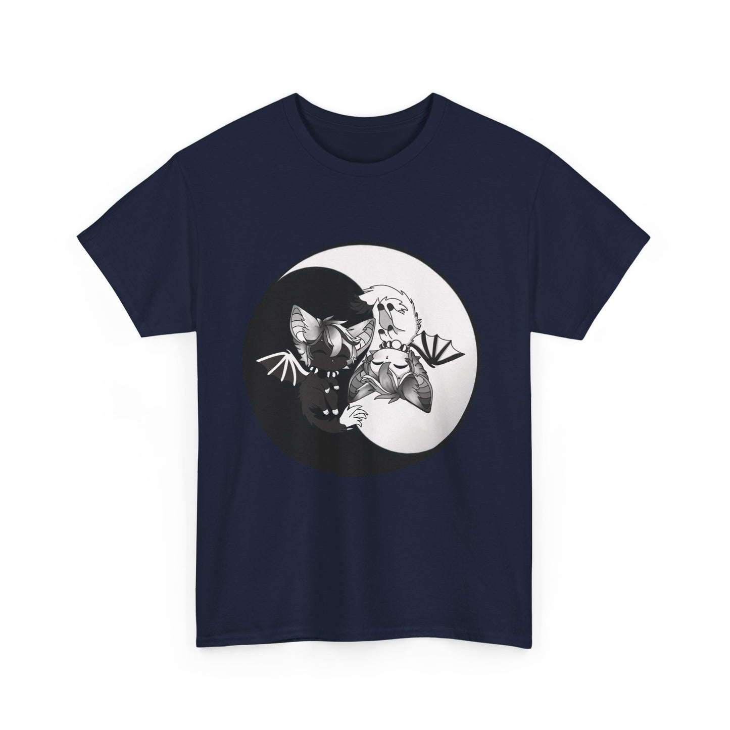 Yin Yang bat-cat Unisex heavy Cotton Tee