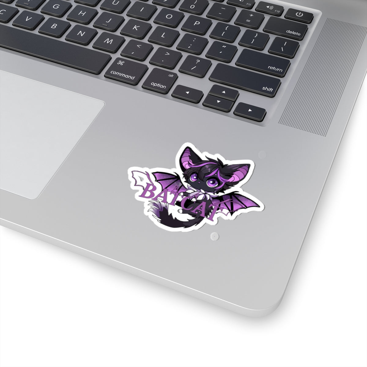 Purple bat-cat holding logo Sticker