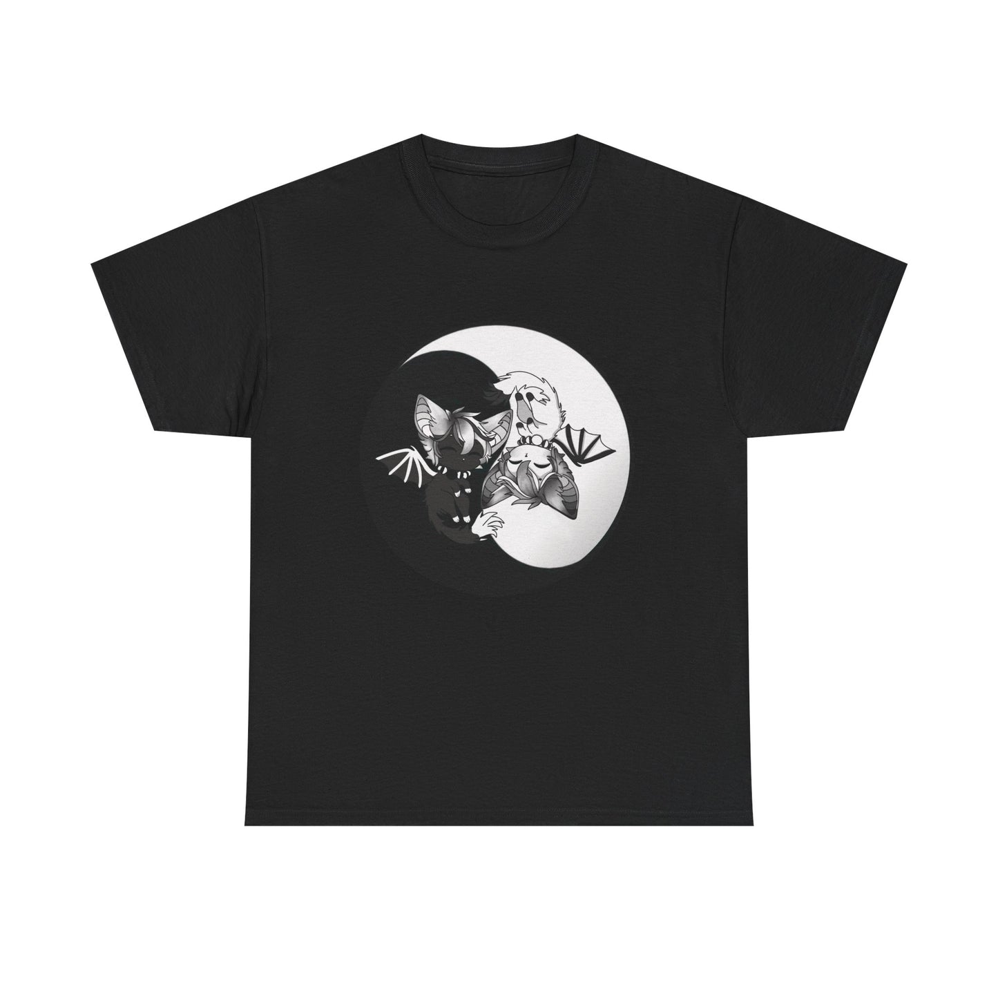 Yin Yang bat-cat Unisex heavy Cotton Tee