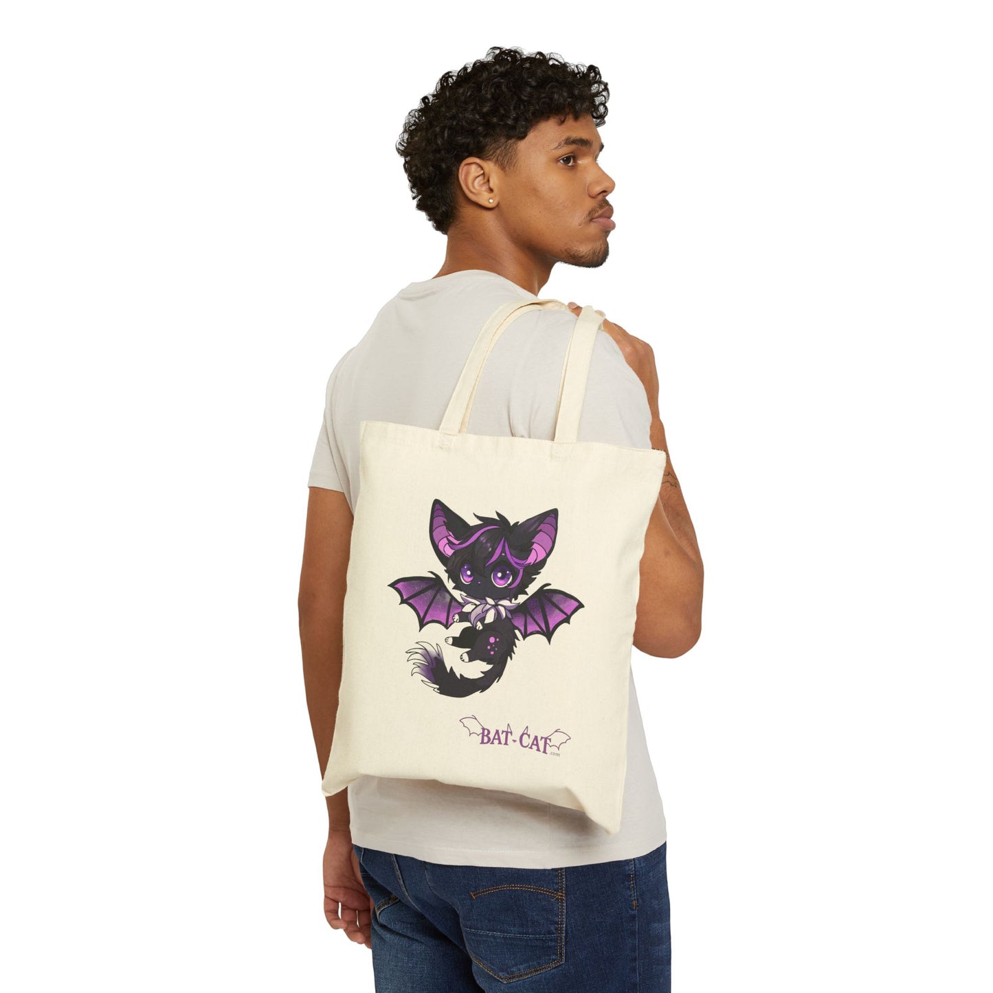 Purple bat-cat Canvas Tote Bag