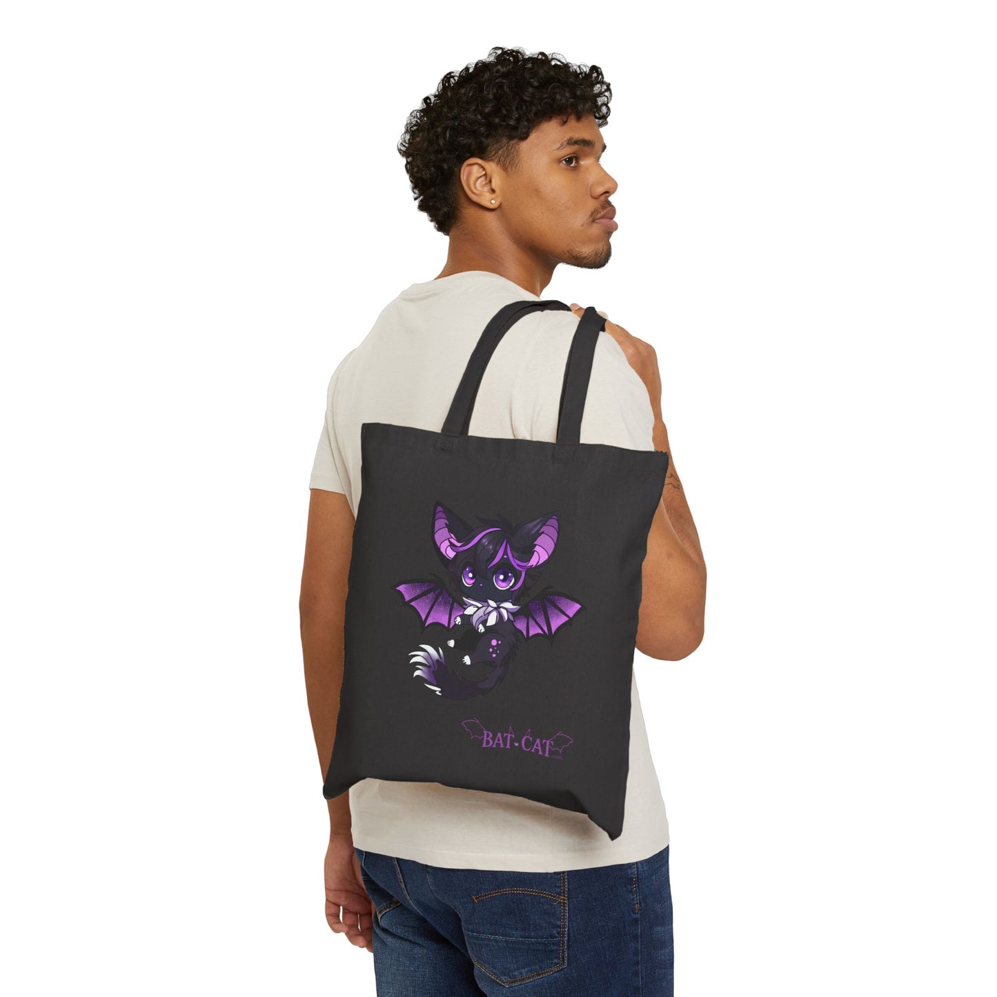 Purple bat-cat Canvas Tote Bag