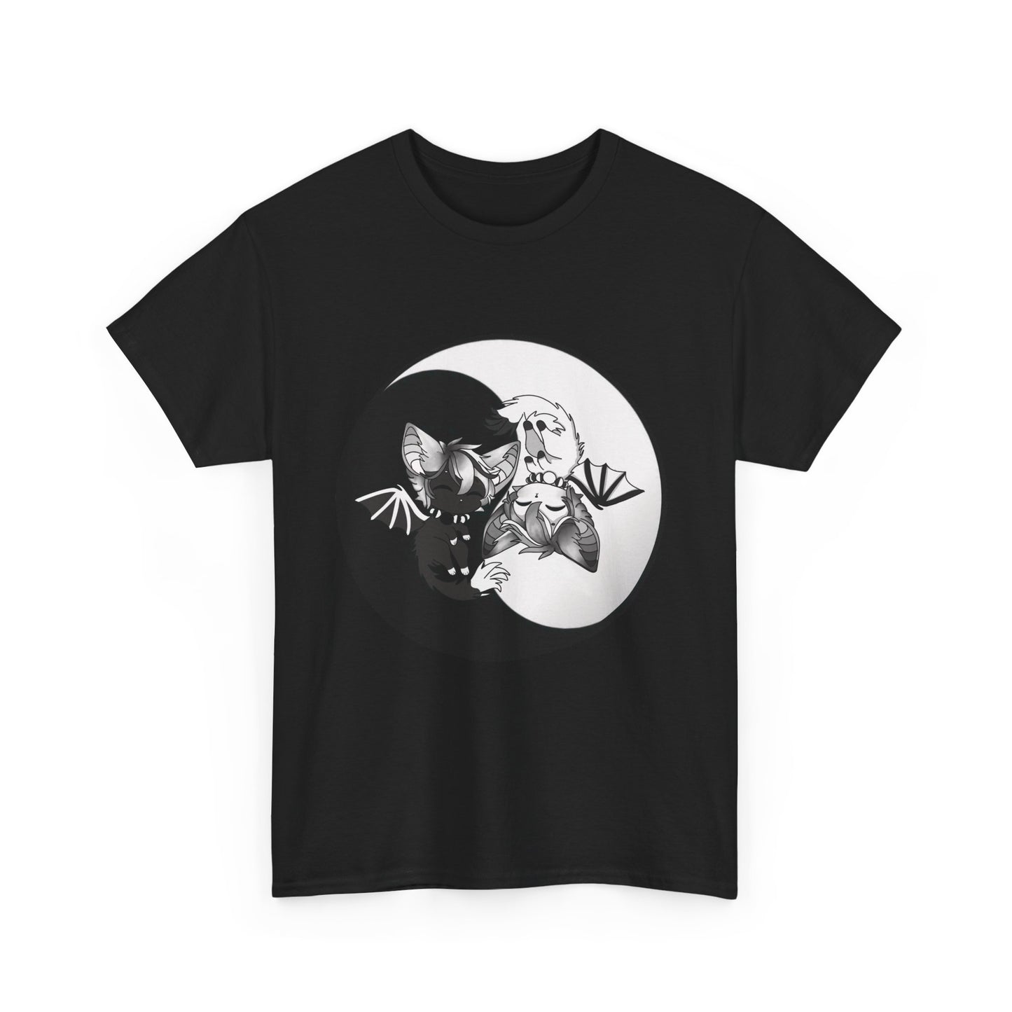 Yin Yang bat-cat Unisex heavy Cotton Tee