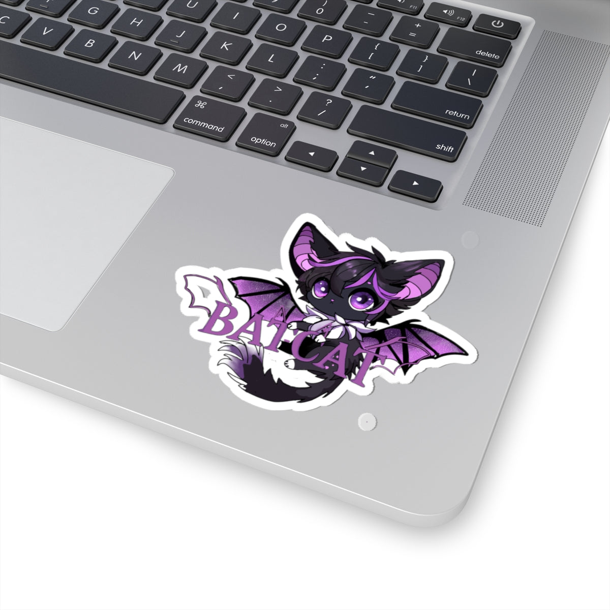 Purple bat-cat holding logo Sticker