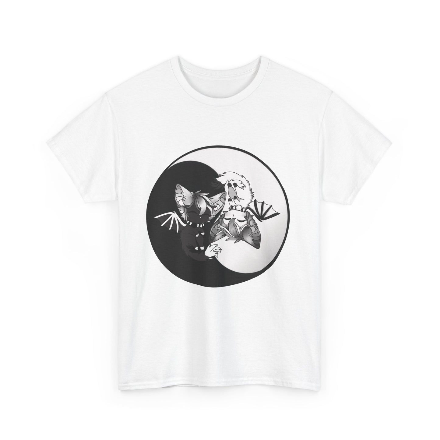 Yin Yang bat-cat Unisex heavy Cotton Tee