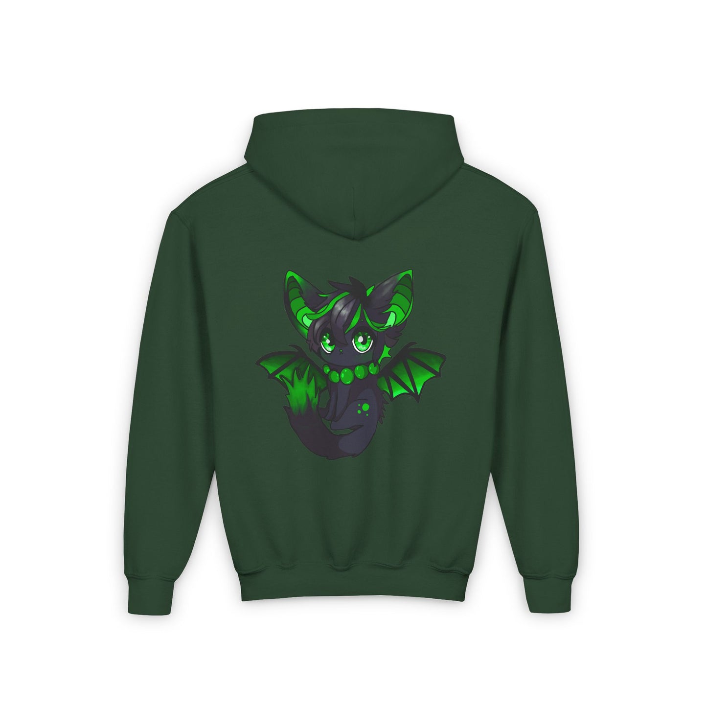 Green bat-cat Youth Hooded Sweatshirt
