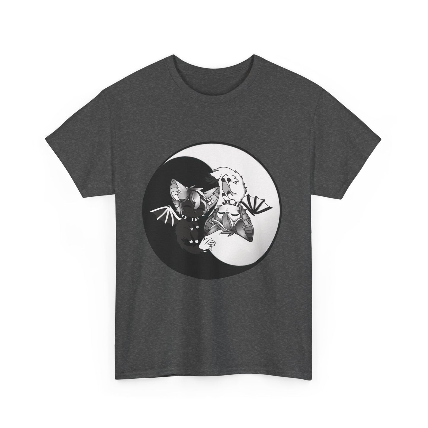 Yin Yang bat-cat Unisex heavy Cotton Tee
