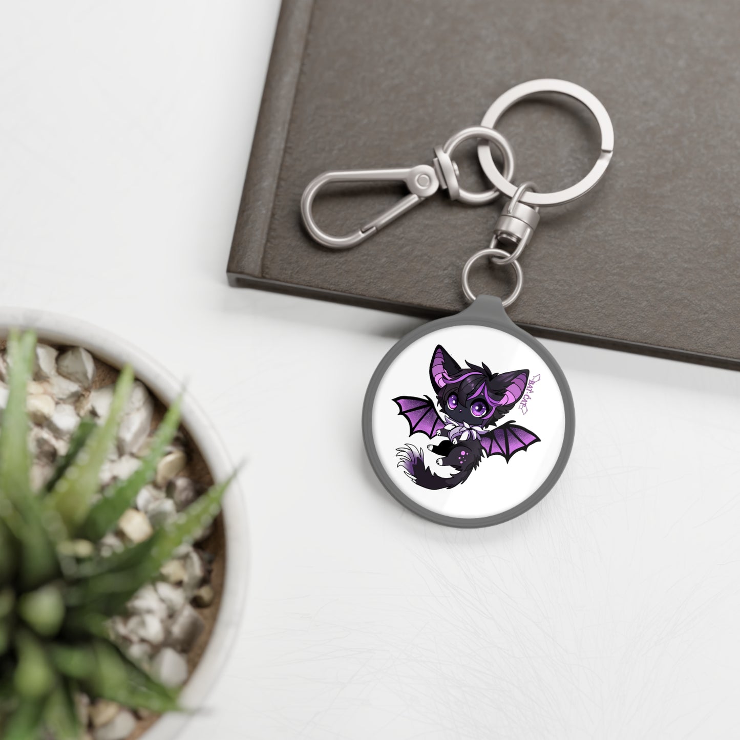 Purple Bat-cat keychain/keyring