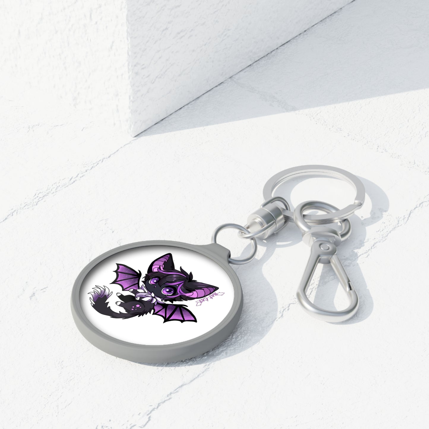 Purple Bat-cat keychain/keyring