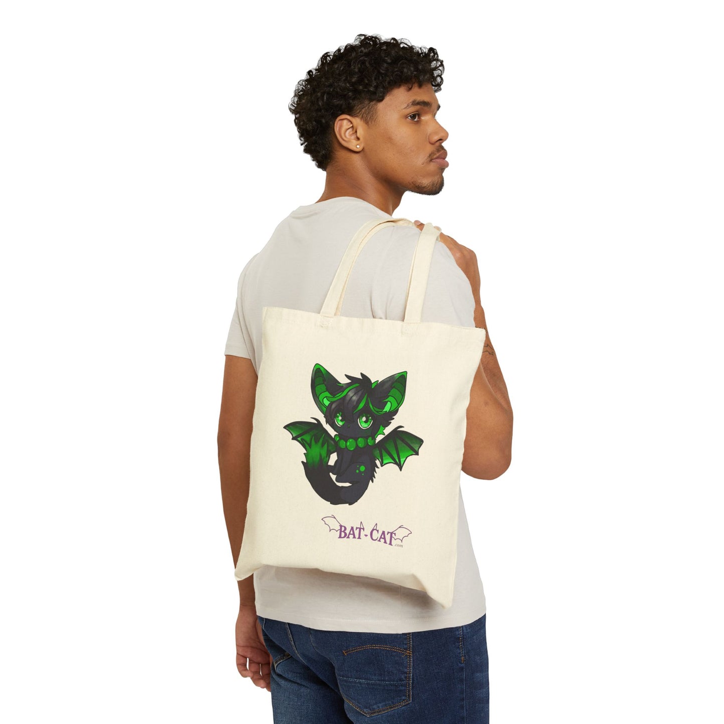 Green bat-cat Canvas Tote Bag