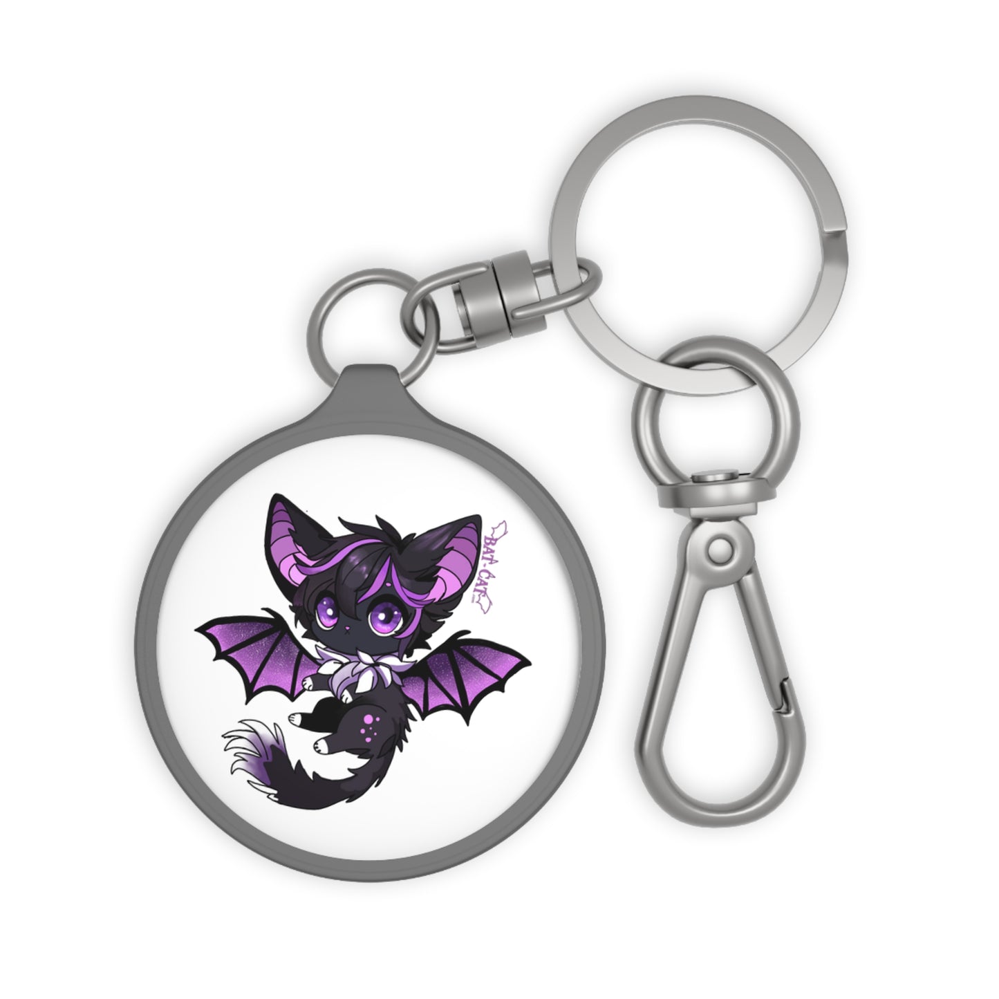 Purple Bat-cat keychain/keyring