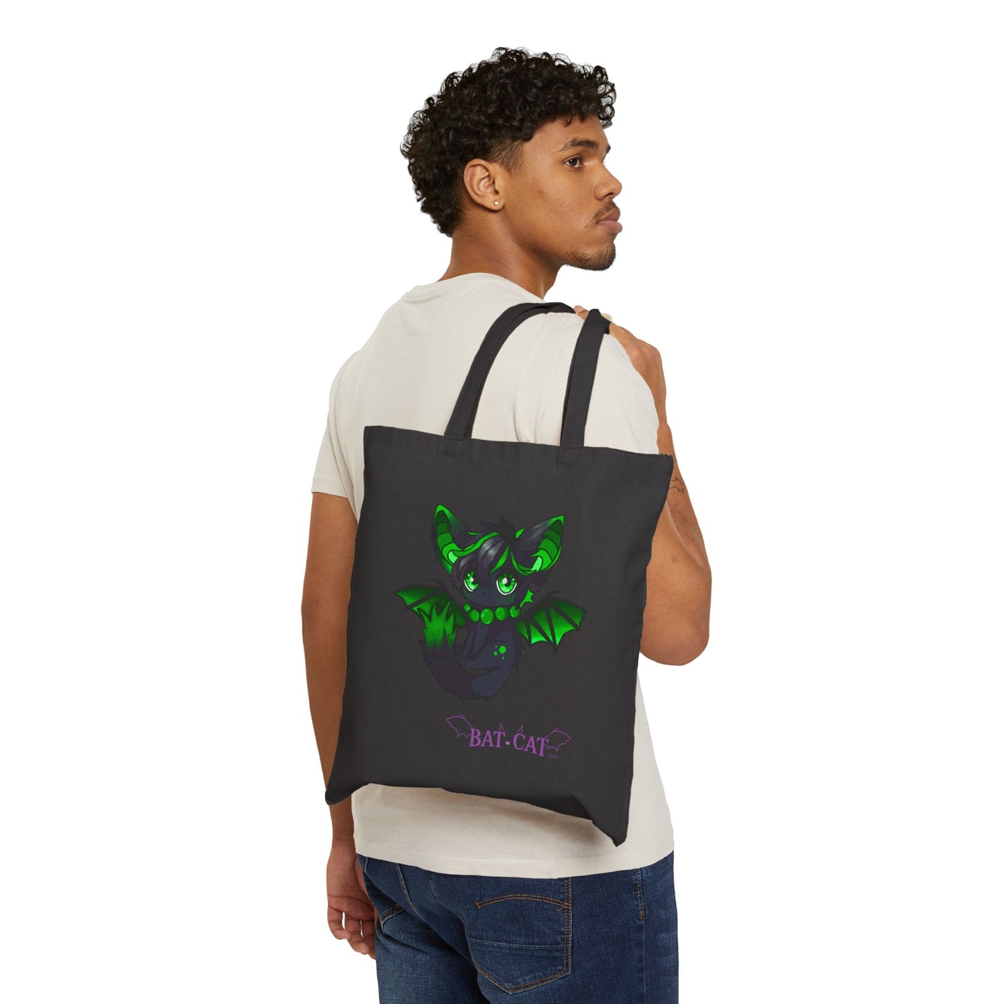 Green bat-cat Canvas Tote Bag